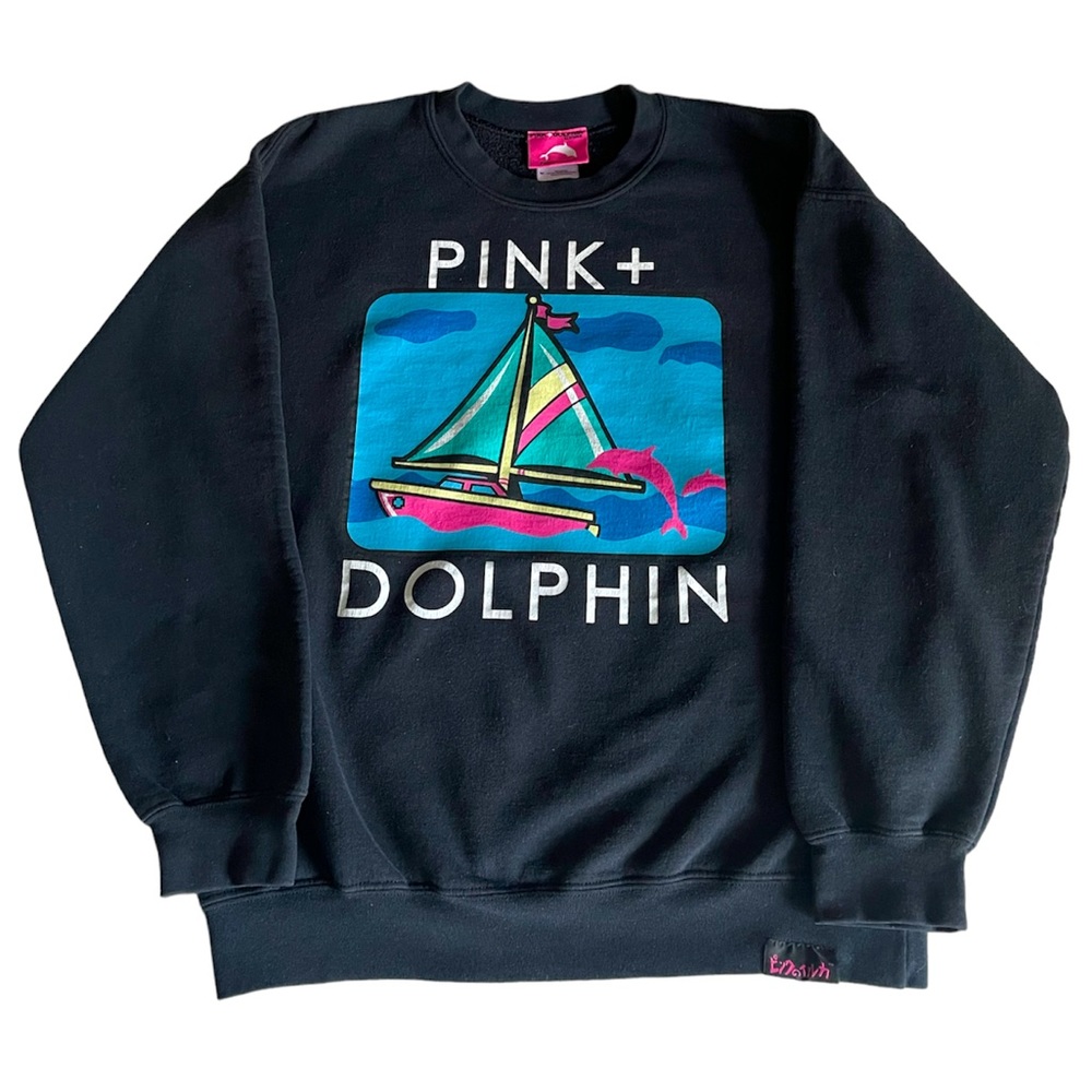 Pink Dolphin Adult Medium Dark Blue Long Sleeve Crew Neck Sweat Shirt